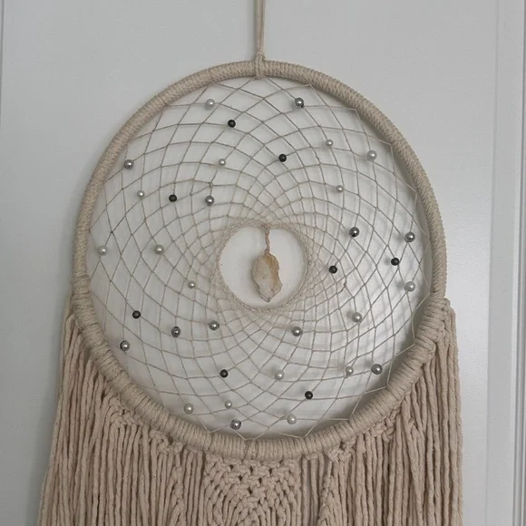 Handcrafted Cream Dreamcatcher with Fringe XL 49 Length - Picture 3 of 9
